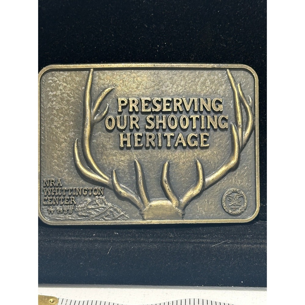 Vintage NRA Whittington Center Belt Buckle Elk Antlers Shooting Heritage Hunting